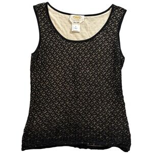 Talbots Petites Pure Silk Black Lace Knit Tank Top Size Small